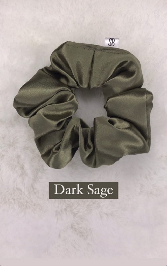SATIN SCRUNCHIE DARK SAGE